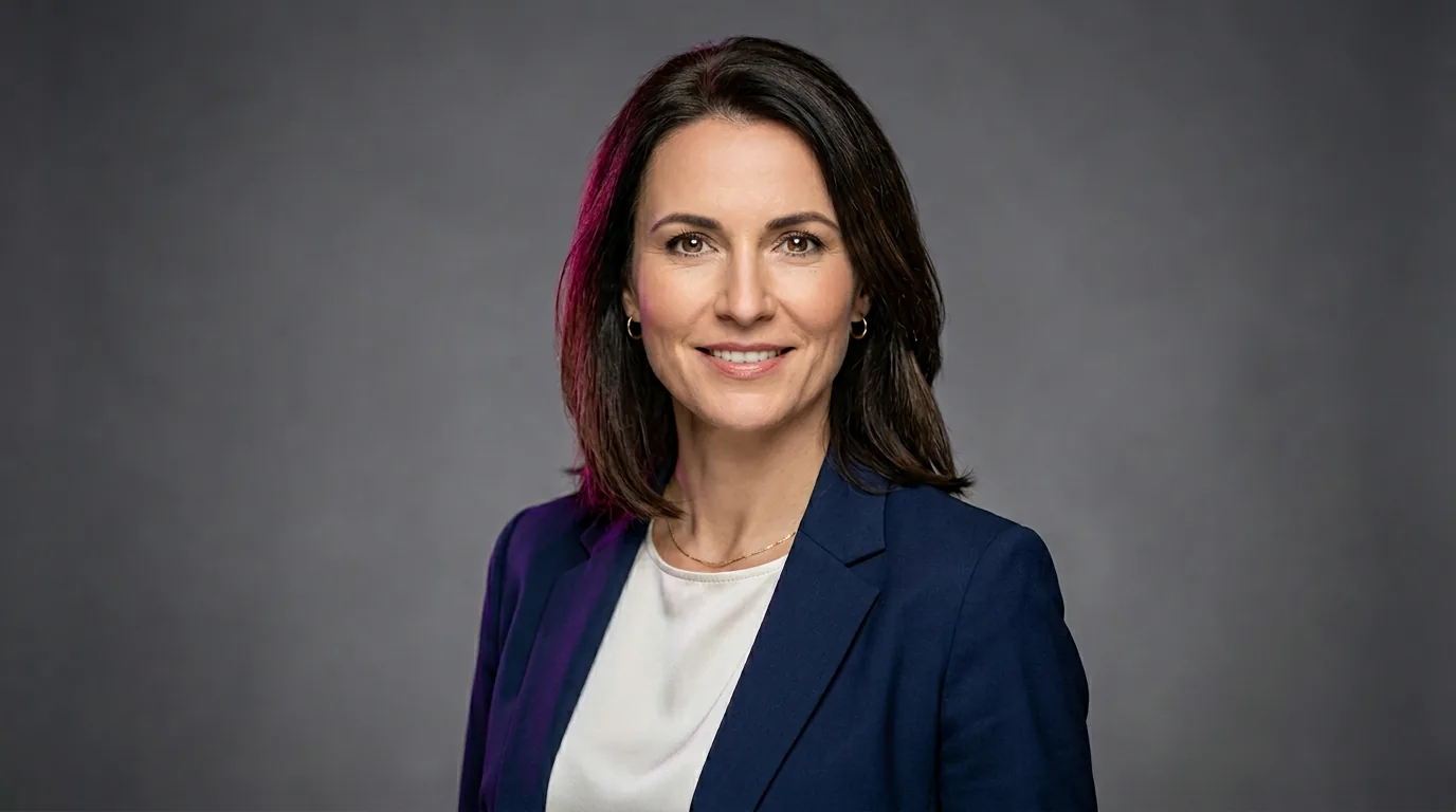 400x400px Porträt Dr. Elena Richter, Beraterin Versicherungsstruktur, seriös, Studiohintergrund neutral